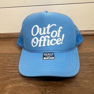 Out of Office Trucker Hat, Blue, Embroidered, New With Tags